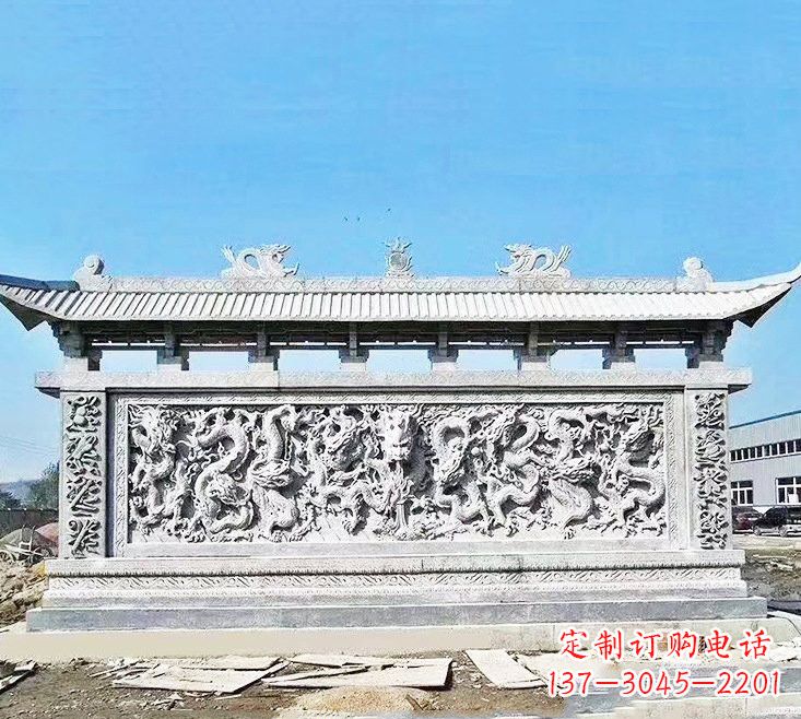 天津精美大理石九龙壁雕塑