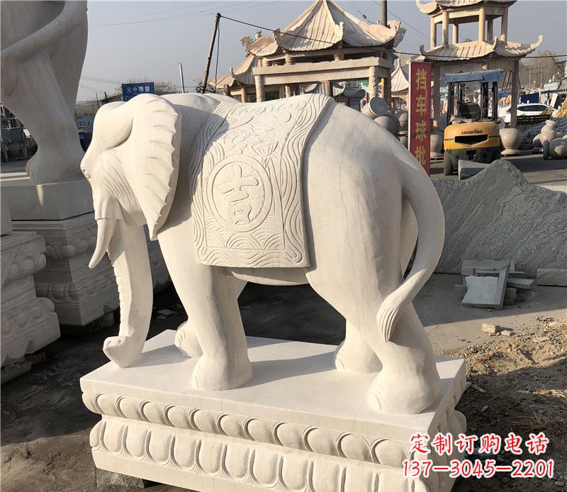 天津大理石卷鼻如意大象雕塑