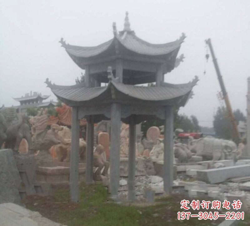 天津大理石六角凉亭石雕,精美绝伦