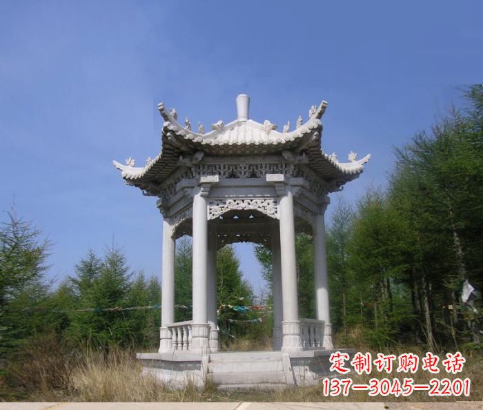 天津精美大理石六角石凉亭雕塑