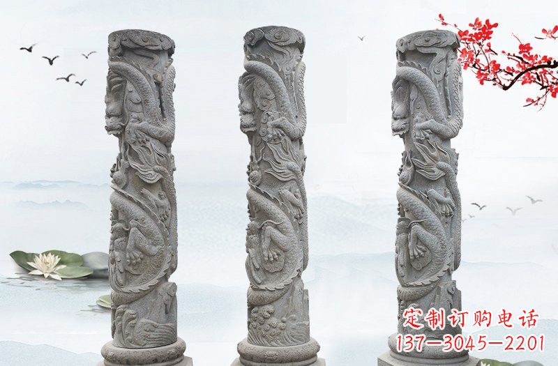 天津精美大理石龙柱雕塑