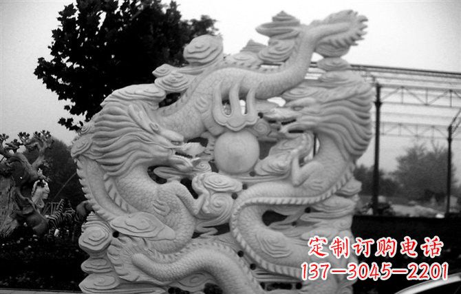天津精美大理石双龙雕塑