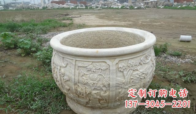 天津大理石鸳鸯花盆雕塑