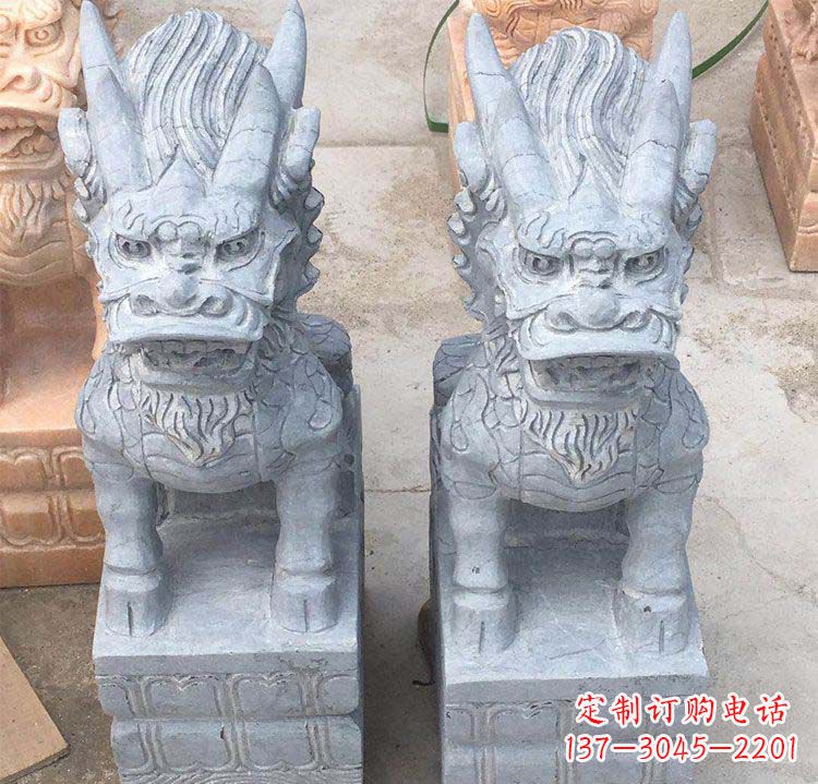 天津雄伟壮观的白色大理石麒麟坐式门口雕塑