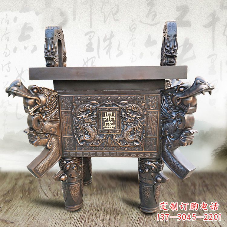 天津大型双龙四龙铜鼎企业商场美陈雕塑