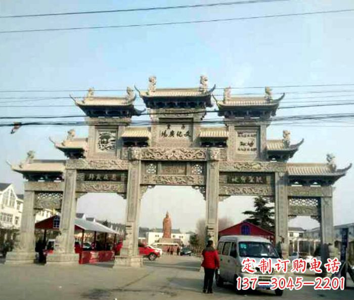 天津大型五门石雕牌坊 (3)