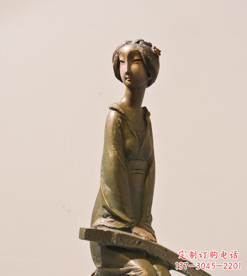 天津古筝女人铜雕古代人物雕塑
