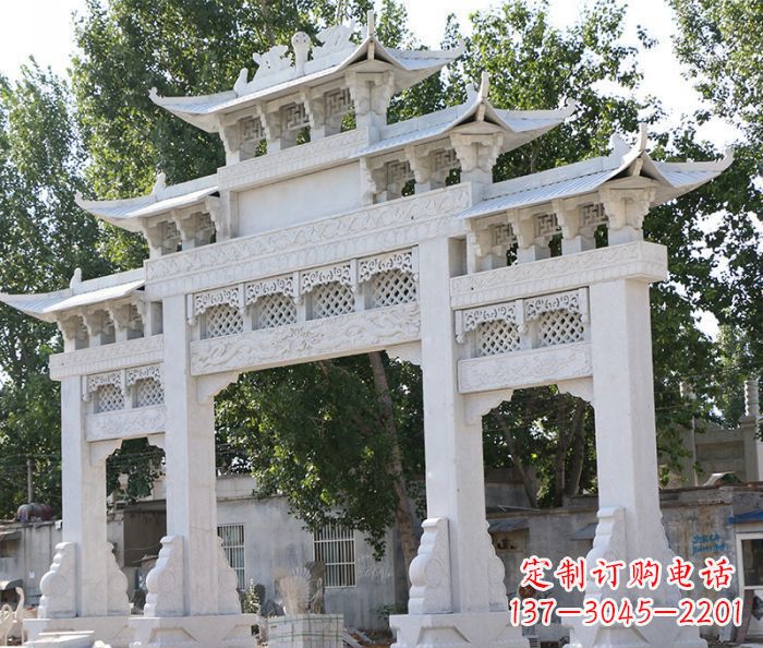 天津道路三门牌坊石雕 (2)