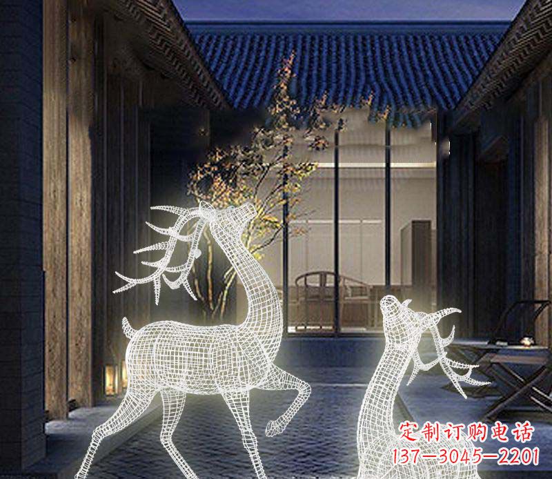 天津发光镂空梅花鹿景观雕塑