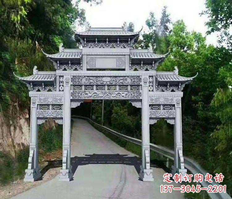 天津仿古三门牌坊石雕