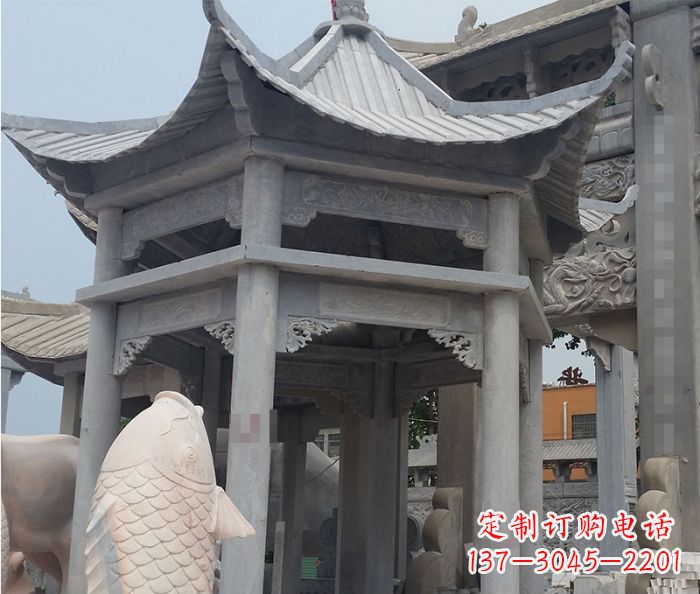 天津精美仿古双层石雕凉亭