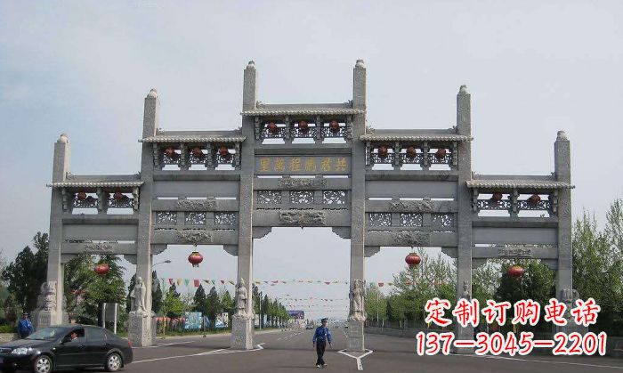 天津仿古五门石雕牌坊 (2)
