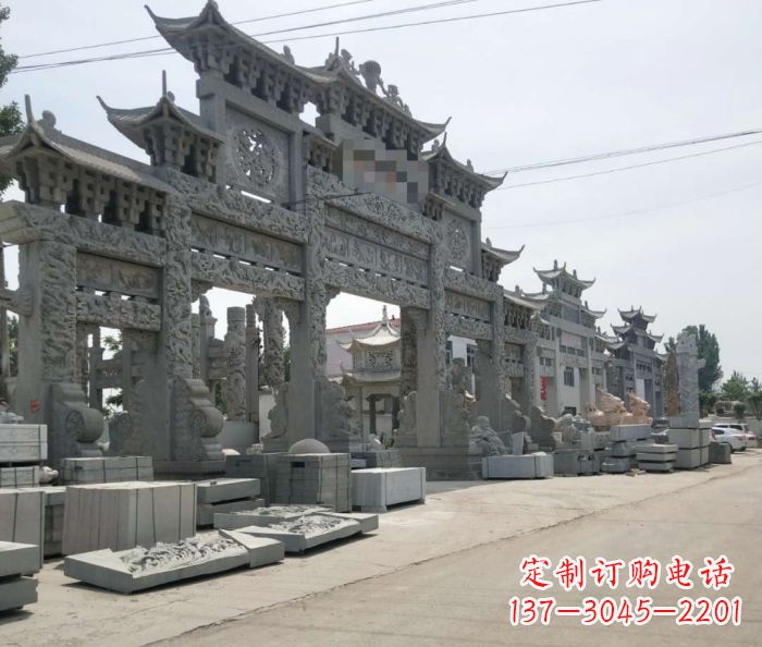 天津仿古五门石雕牌坊