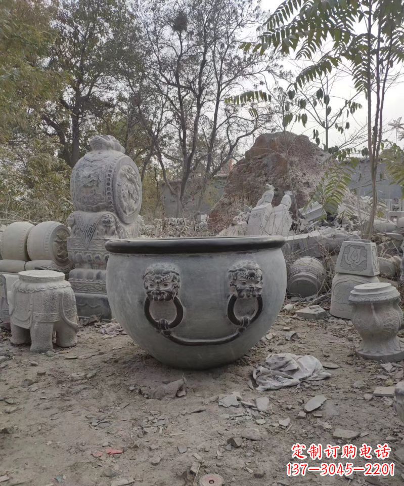 天津仿古鱼缸雕塑园林景观水缸石雕