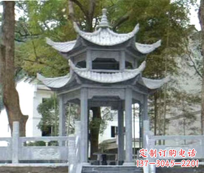 天津仿古园林双层石雕凉亭