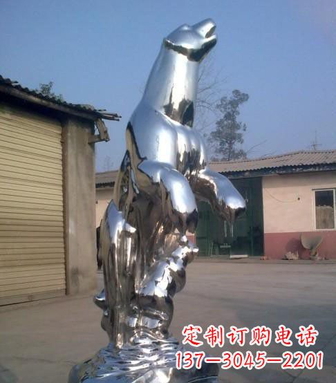 天津公园不锈钢抽象北极熊动物雕塑