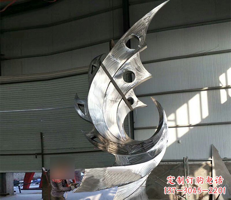 天津公园不锈钢抽象凤凰景观雕塑 (3)