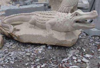天津鳄鱼黄沙岩动物石雕精致装饰您的家