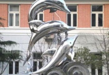 天津跳跃海豚海浪不锈钢雕塑