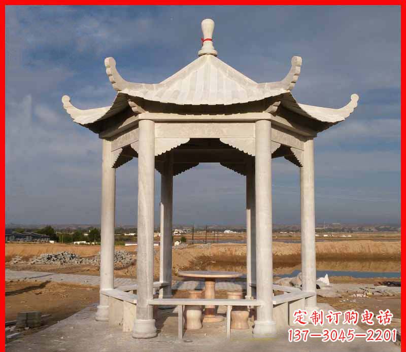 天津公园大理石六角石雕凉亭 (2)