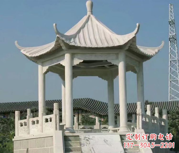 天津公园大理石六角石雕凉亭 (3)
