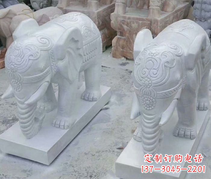 天津公园动物汉白玉招财大象石雕 (2)