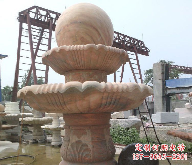 天津公园风水球晚霞红双层喷泉石雕