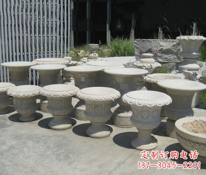 天津大理石花盆石雕艺术品
