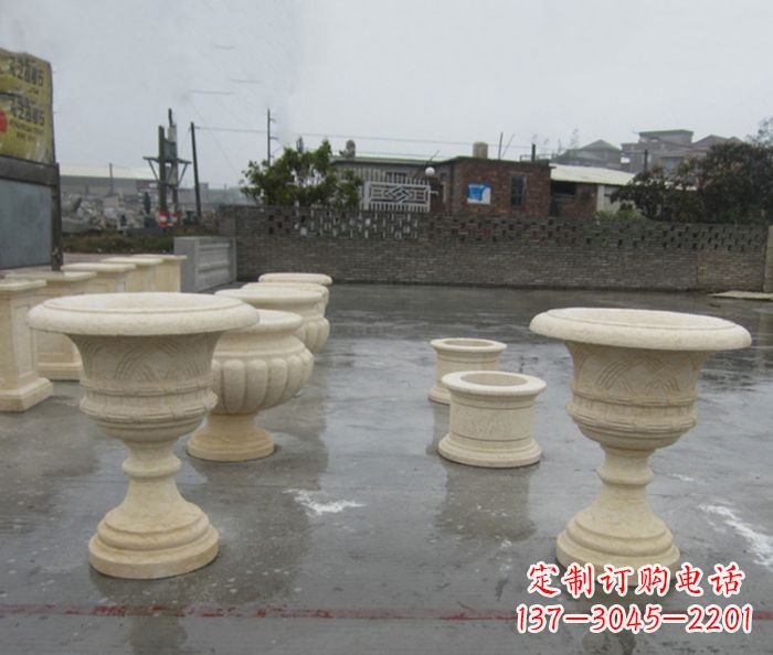 天津完美绽放——大理石花盆石雕