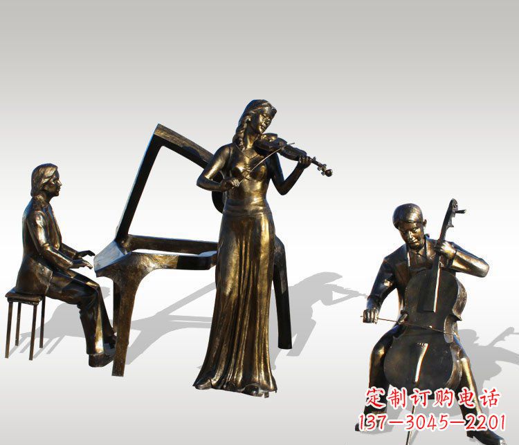 天津公园景观弹钢琴拉小提琴人物铜雕