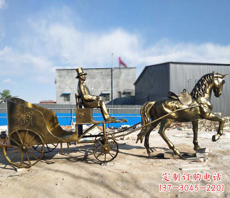 天津公园景观坐着马车的人物铜雕