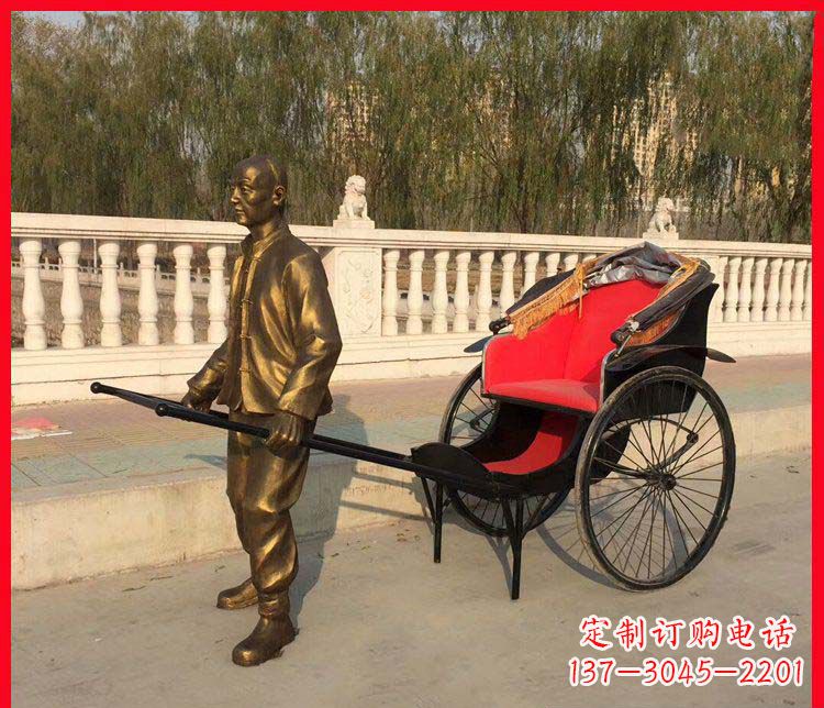 天津黄包车铜雕精湛工艺,体现传统文化