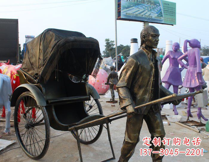 天津精致可爱的黄包车铜雕
