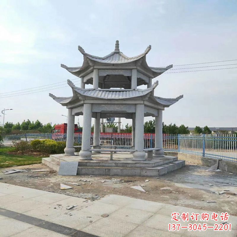 天津中领雕塑-精美双层凉亭石雕