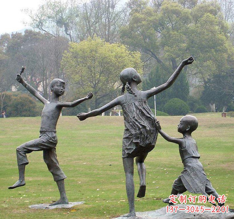 天津公园人物放风筝的儿童铜雕