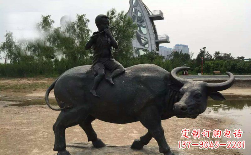 天津铜雕牧童与犊子雕塑