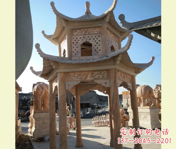 天津中式双层石雕凉亭