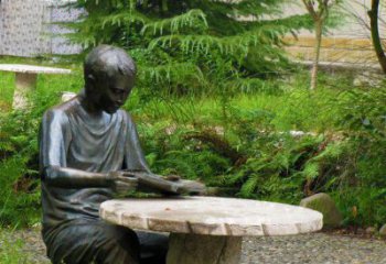 天津经典美好时光——铜雕男孩看书雕塑