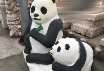 天津领雕塑——公园母子熊猫石雕