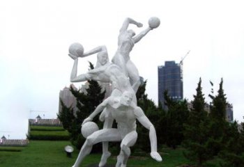 天津公园体育运动不锈钢网格打篮球人物雕塑