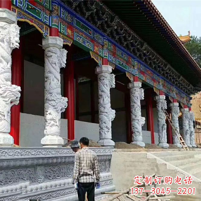 天津精美手工制作的精美古建汉白玉龙柱雕塑