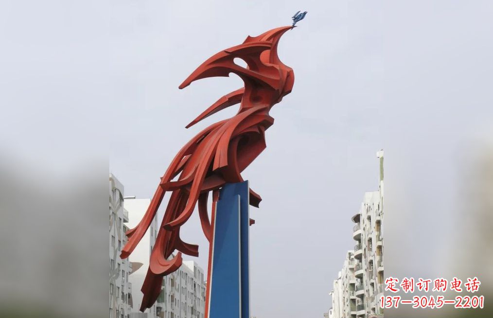 天津中领雕塑制作,精美不锈钢凤凰抽象雕塑