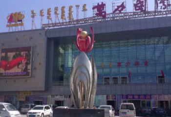 天津广场不锈钢大型花朵雕塑 (2)