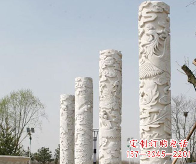 天津尊贵优雅,凤凰浮雕龙柱景观石雕