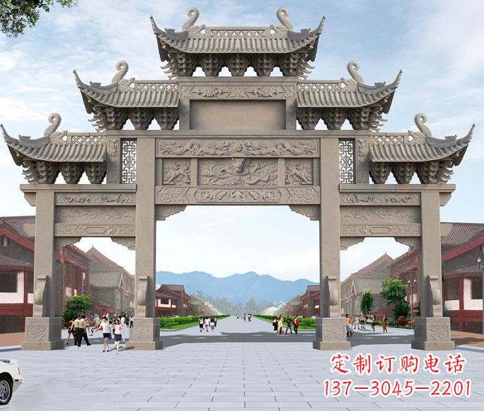天津广场景观大理石牌楼石雕 (2)