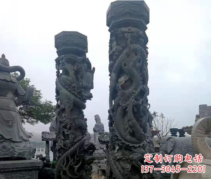 天津安静传承-中领雕塑广场景观仿古盘龙柱石雕