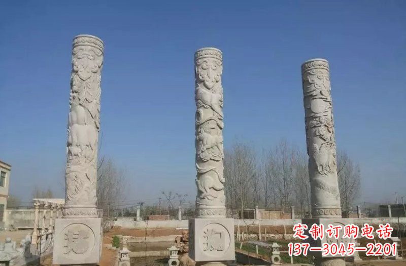 天津十二生肖文化柱石雕，展现传统文化风采