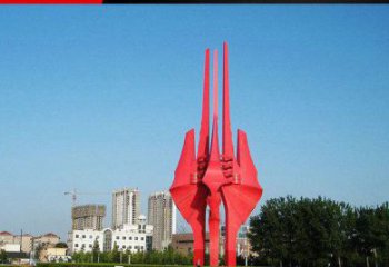 天津广场红色不锈钢树叶雕塑