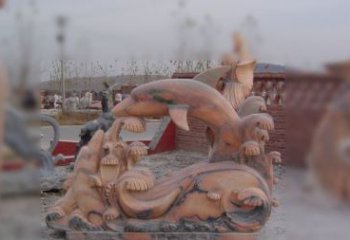 天津海豚海浪石雕，精美艺术品