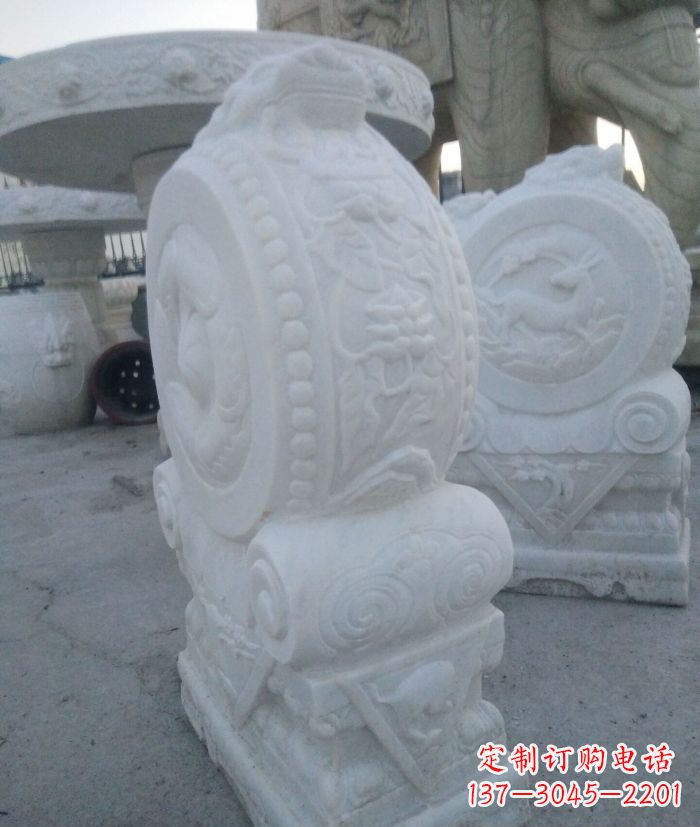 天津汉白玉抱鼓石门墩雕塑